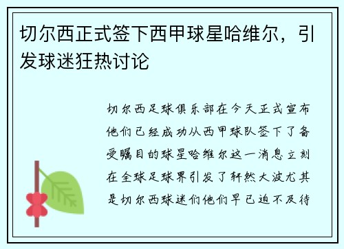 切尔西正式签下西甲球星哈维尔，引发球迷狂热讨论